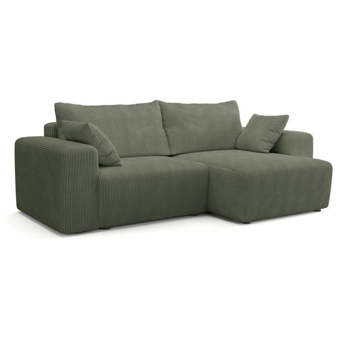 Sofá de canto conversível - 4 lugares - BOBO - Tecido verde - 244 x 138 x 86 cm