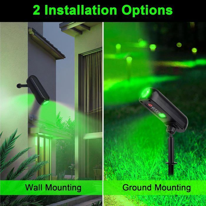 Juego de 4 focos solares verdes, luces solares para exteriores, resistentes al agua IP65, proyectores solares para exteriores con 2 modos de iluminación.