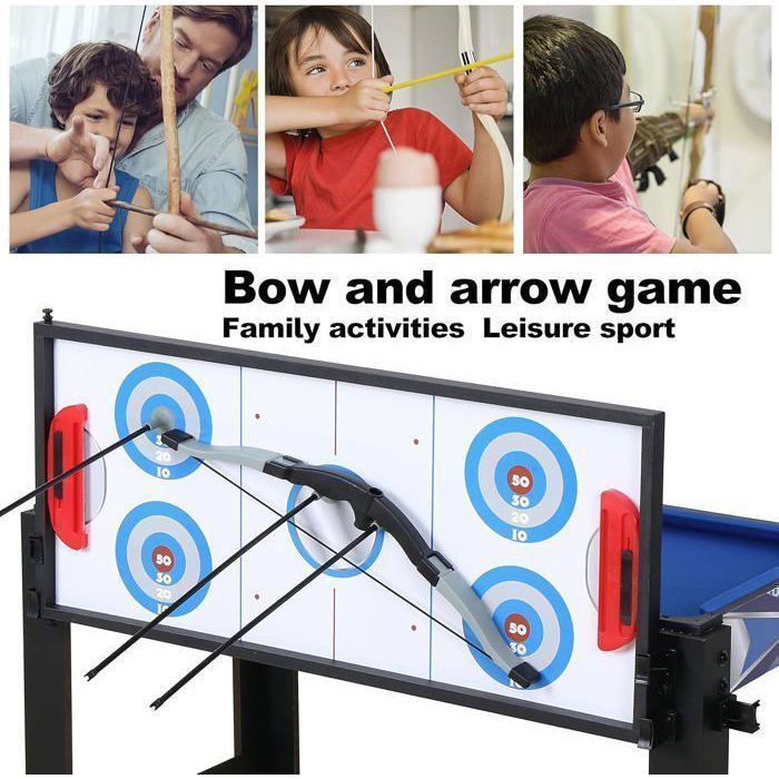 Tavolo da gioco multifunzione 5 in 1 per bambini - Con biliardo, tiro con l'arco, hockey, ping pong, pallacanestro e giochi interattivi genitore-figlio.
