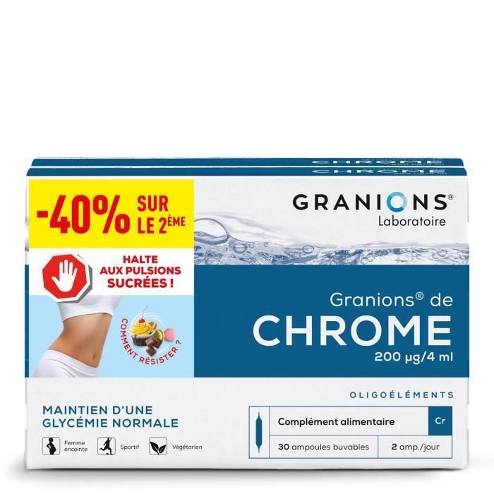 Granions Chrome - Maintien d'une glycémie normale - Chrome 200 µg - 2x30 ampoules