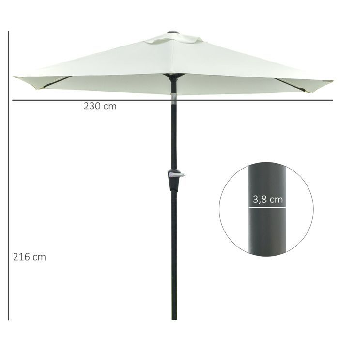Tuinparasol - Outsunny - zeshoekig - kantelbaar - metaal, polyester met hoge dichtheid 180 g/m² - Ø 2,3 x 2,16 m - crème
