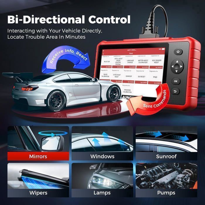 Escáner de diagnóstico OBD II LAUNCH CRP919X Lite X431 para automóviles con más de 28 funciones de reinicio (en francés).