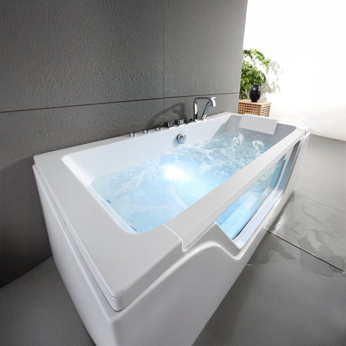 TAHITI WHITE straight whirlpool bathtub with jets, L170 x W78 x H60cm, by SPALINA
