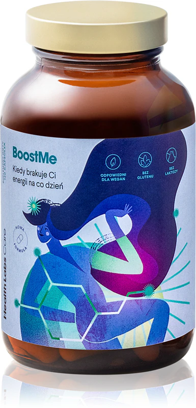 Health Labs Care BoostMe voedingssupplementcapsules voor een evenwichtige mentale en fysieke gezondheid.