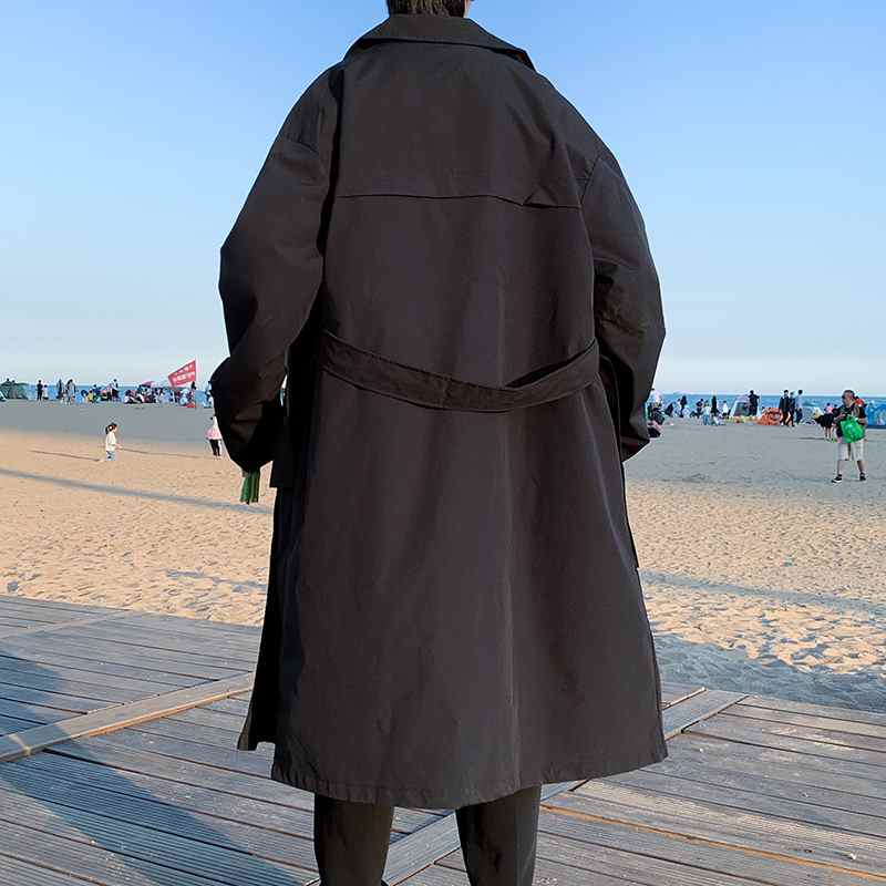 Trench Uomo Monocromatico a Doppio Petto, Design Semplice in Stile Coreano, Versatile, Casual-Chic, Vestibilità Ampia, Streetwear