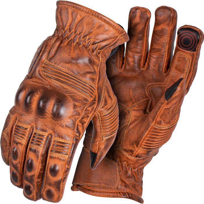 Guantes impermeables para moto ADM con pantalla táctil, ideales para motocross y quads, con aspecto vintage desgastado, color marrón.