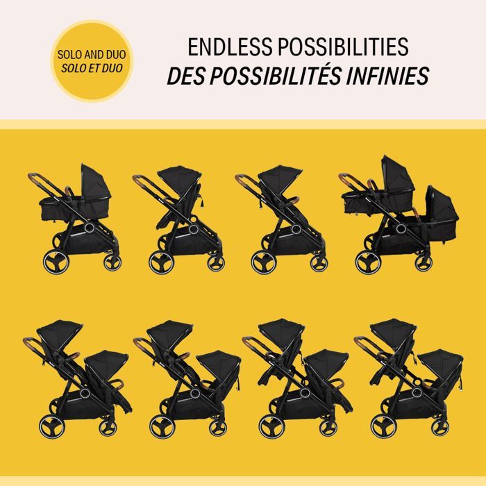 BANINNI Luiz - Poussette Double - De 0 à 36 mois - Jusqu'à 22Kg - Noir