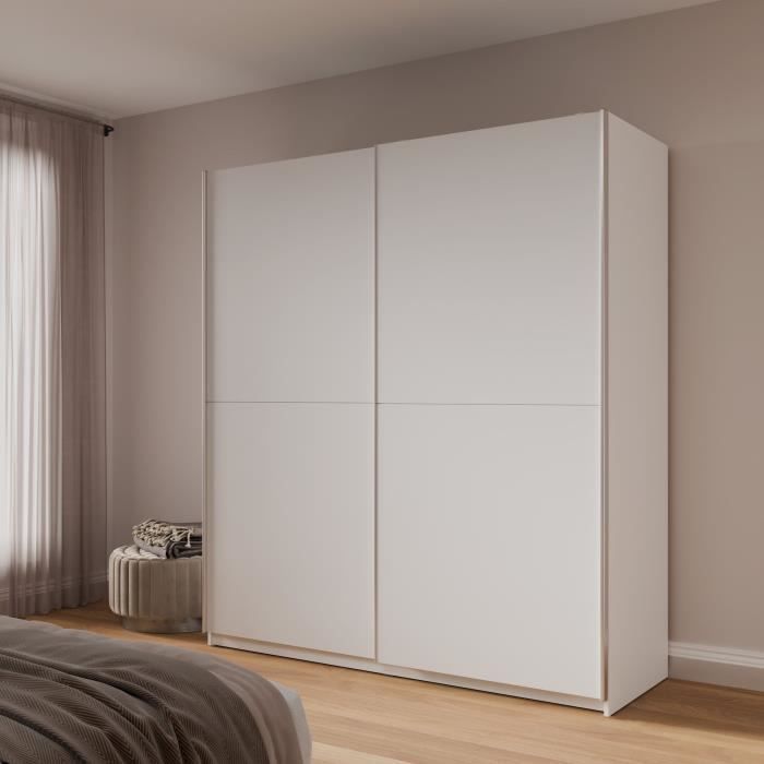 Wardrobe with 2 sliding doors - Particleboard - White - W 170.3 x D 61.2 x H 190.5 cm - ULOS