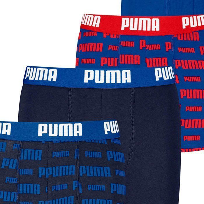 PUMA - Pack de 6 bóxers de algodón orgánico para niño con estampado de logo para uso diario - A partir de 16 años - Negro, azul, rojo