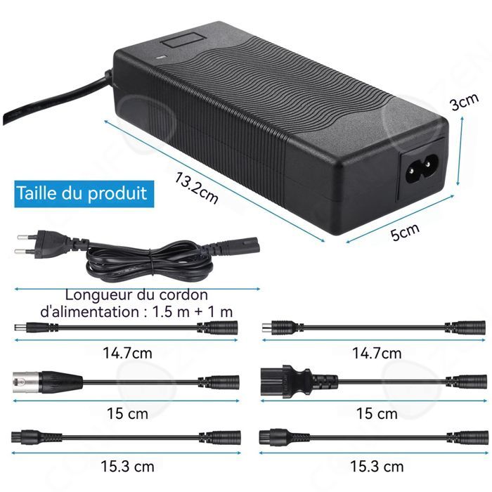 Cargador para patinete eléctrico, cargador de batería de iones de litio de 42 V y 2 A con múltiples salidas, carga rápida y múltiples protecciones, color negro.