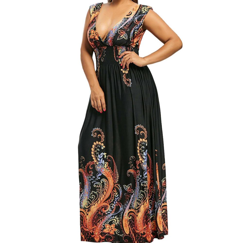 Robe d'été sexy et décontractée imprimée pour femme, sans manches, col en V, grande taille, robe longue dos nu 44