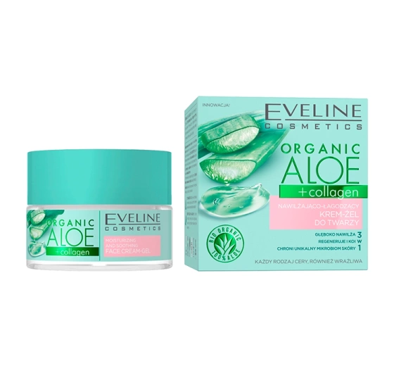 Eveline Cosmetics Organic Aloe   Collagen nawilżająco-łagodzący krem-żel do twarzy 50 ml