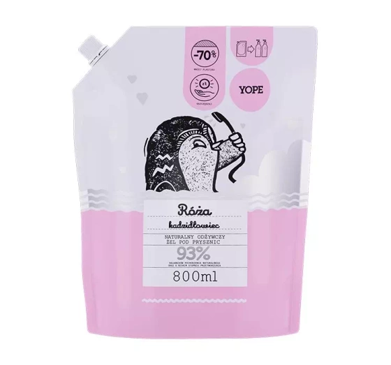 Yope Naturalny żel pod prysznic Róża i Kadzidłowiec refill 800ml