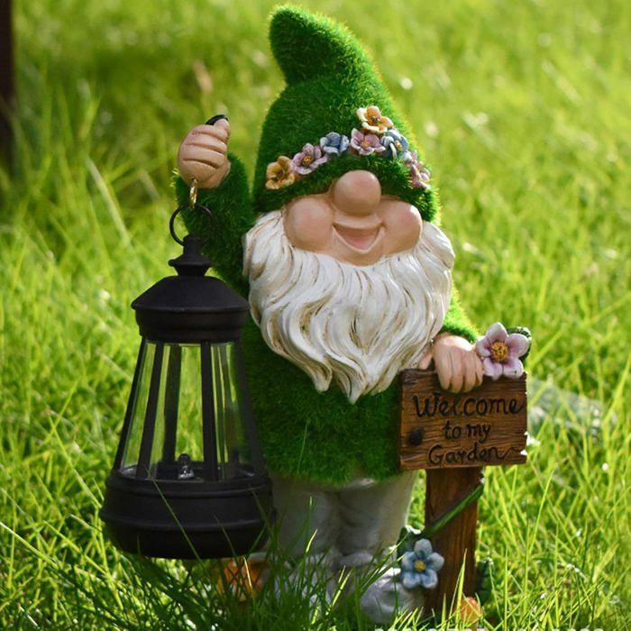 Statue De GNOME De Jardin, Sculpture Naine Imperméable À l'eau avec Lumière Alimentée par Énergie Solaire, Décoration De Label