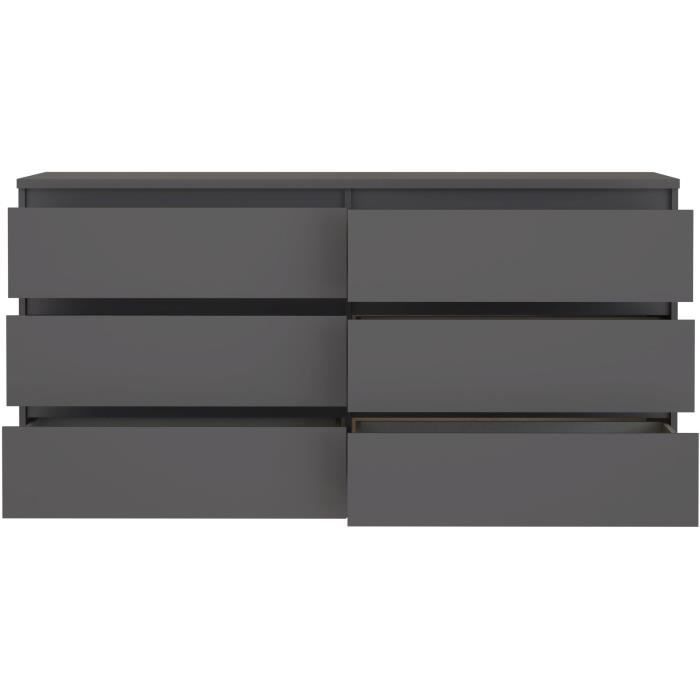 Commode CHELSEA  6 Tiroirs - Couleur gris anthracite - L 154 x P 42,2 x H 79,9 cm