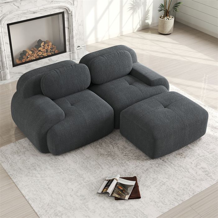 Sofá esquinero de 2 plazas DRIPEX en terciopelo de pana suave, sofá modular con reposabrazos curvos, 208 cm de ancho para sala de estar, gris.