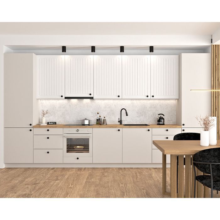 Cocina completa con espacio para horno y lavavajillas integrados, 420 cm, beige - LEA