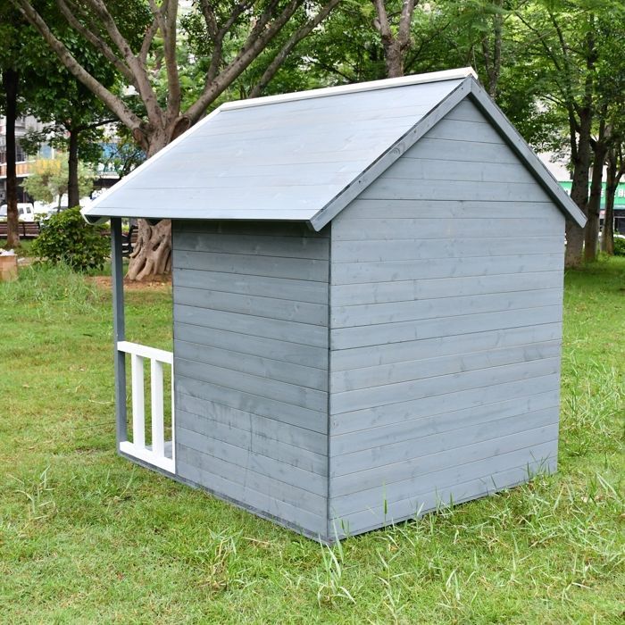Maison enfant en bois - GINGER HOME - Véranda intégrée - Bois de pin massif - Gris