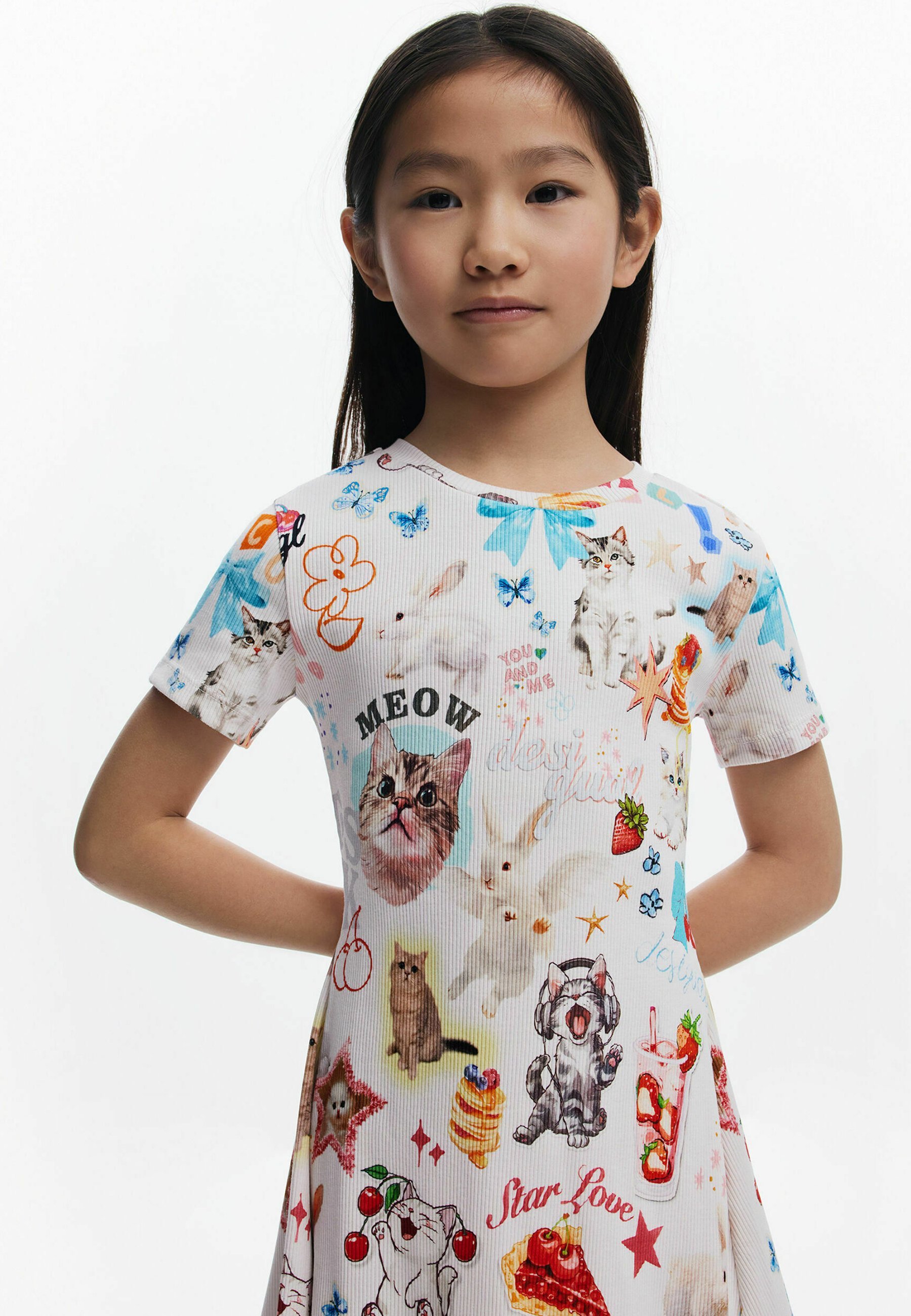 DRESSING WITH CATS SHORT SLEEVES - Kjole - whiteDesigual