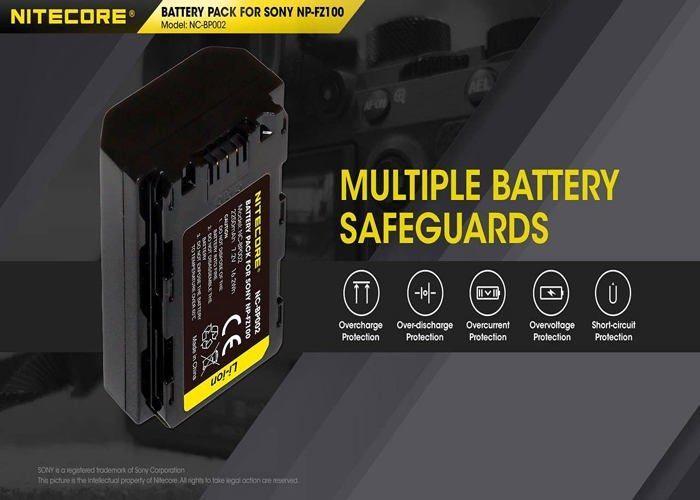 Fotobatterij - Nitecore - NC BP002 - 2250 mAh - 7,2 V - Compatibel met Sony NP-FZ100
