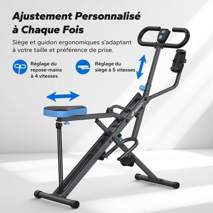 Macchina per squat e vogatore MERACH, resistenza regolabile, pieghevole, 160 kg, schermo LCD, supporto per telefono, per addominali/gambe/schiena