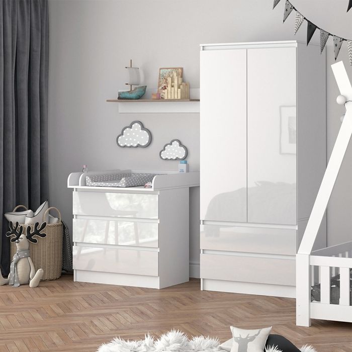Fasciatoio Emma 80x87cm con 3 cassetti, bianco/bianco lucido, finitura lucida, Vicco 51740