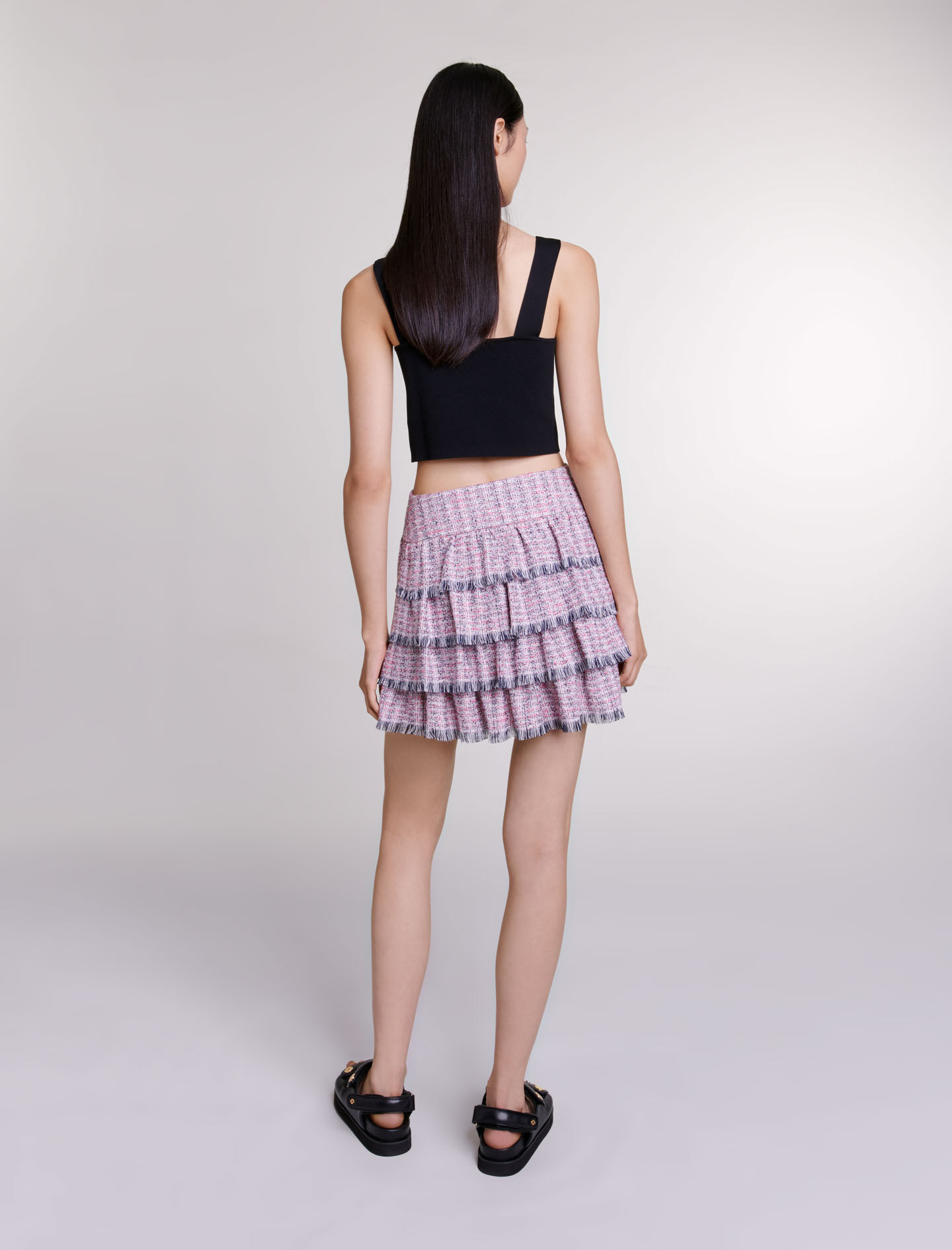 Fustă scurtă din tweed - Roz/negru