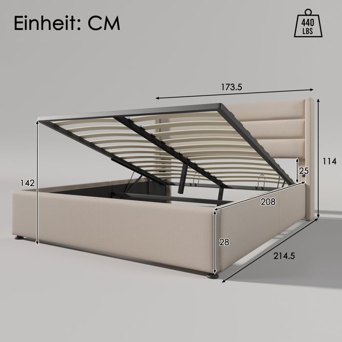 Lit coffre 160x200 cm - SUNFECILI - Beige - Avec sommier à lattes - Design moderne - 2 places