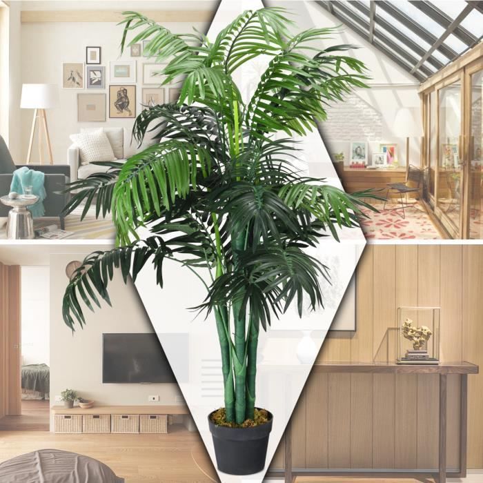 Plante Artificielle Déco. Interieur Palmier Aréca avec Pot Vert Arbre/ Fleur Artificielle pour Décoration Extérieur - H 110 cm