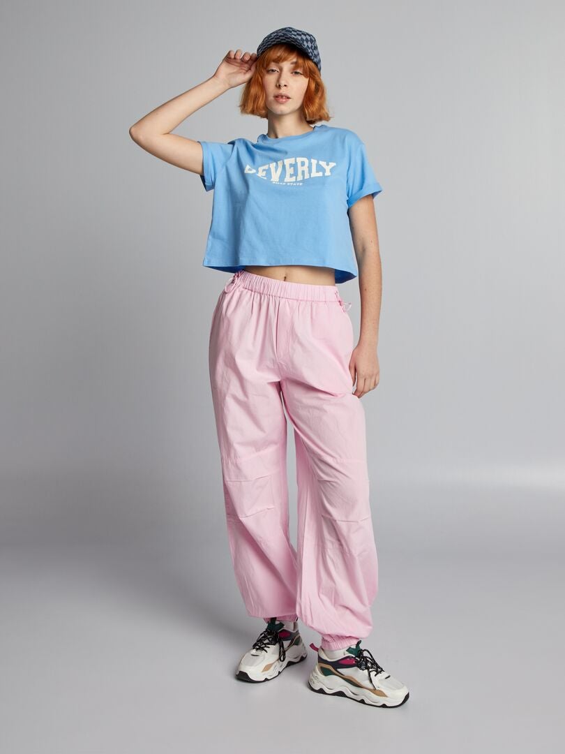 Top cropped de malha - AZUL