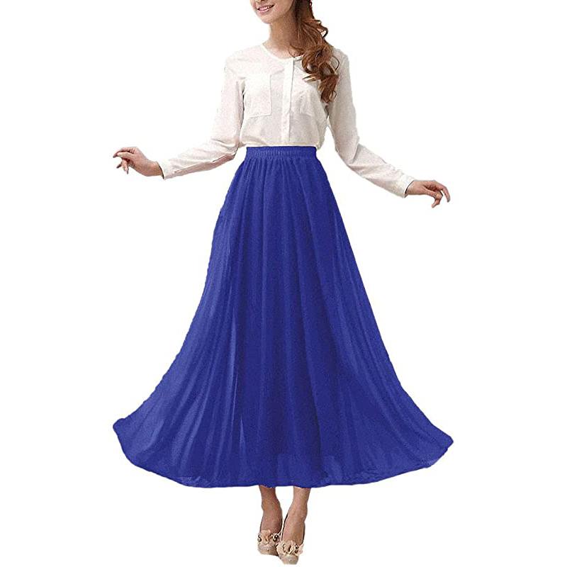 Jupe longue maxi rétro en mousseline pour femme, longueur cheville, idéale pour la plage