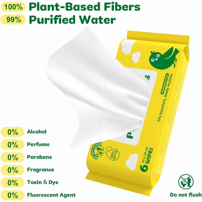 Lingettes humides de voyage - ESTAMPILLE - 99% d'eau - Hypoallergéniques - Sans parfum - Peaux sensibles - Lot de 12