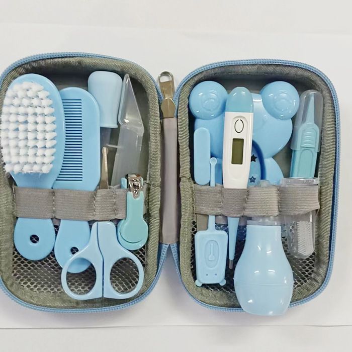 Trousse de Soin Bébé 13 pièces Professionnel Kit de toilettage pour nouveau-né Trousse de Toilette Bébé，bleu CISEAUX