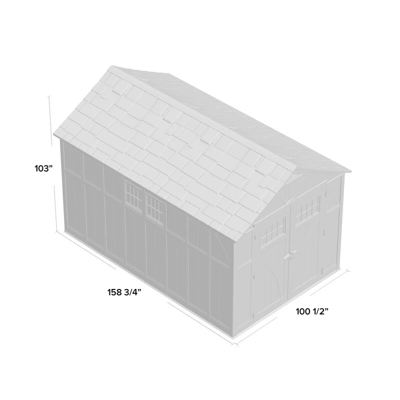 Plastový skladovací domek Tremont o rozměrech 2,4 m šířky x 3,3 m hloubky