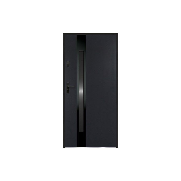 Puerta frontal de acero macizo y acero inoxidable, 207 cm de alto x 100 cm de ancho - cristal ahumado - antracita y negro - 55 mm de espesor - apertura a la derecha - BRAGA