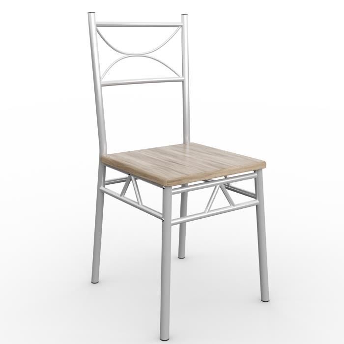 Conjunto de jantar Paul de 5 peças em carvalho: 1 mesa, 4 cadeiras de metal laqueado, design elegante.