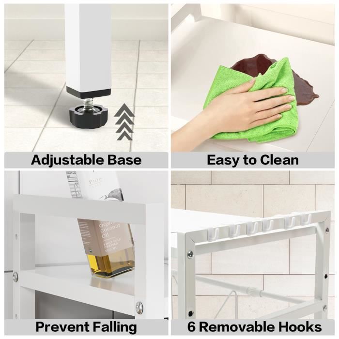 Support de Four à Micro-Ondes Extensible - TODECO - Blanc - Charge 25 Kg - 36-60 x 36 x 35-44cm