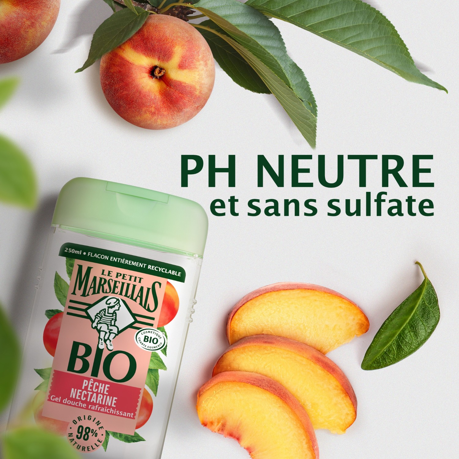 Le Petit Marseillais Gel Douche Bio Rafraichissant[[,]] au pH neutre[[,]] Pêche Nectarine[[,]]