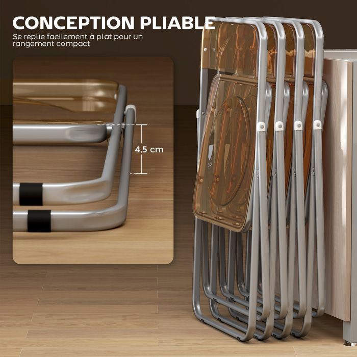 Juego de 4 sillas plegables - HOMCOM - portátiles - para el hogar, la oficina o el comedor - acrílico, acero - 47x48x75cm - naranja