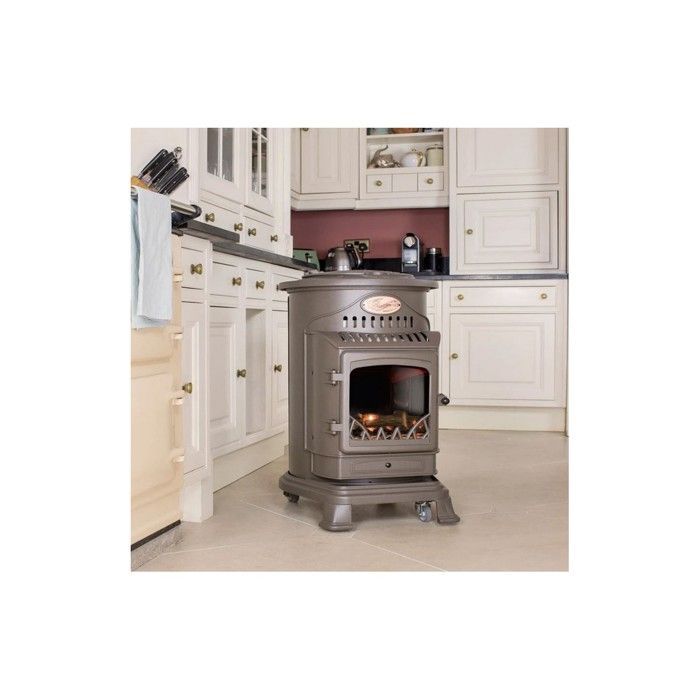 Poele à gaz 3,4KW Fonte véritable Provence Marron miel + Tuyau gaz + Detendeur gaz butane UNIVERSAL