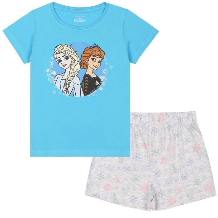 Pijama de algodón azul de manga corta para niña con estampado de Anna y Elsa de Frozen, talla 8.