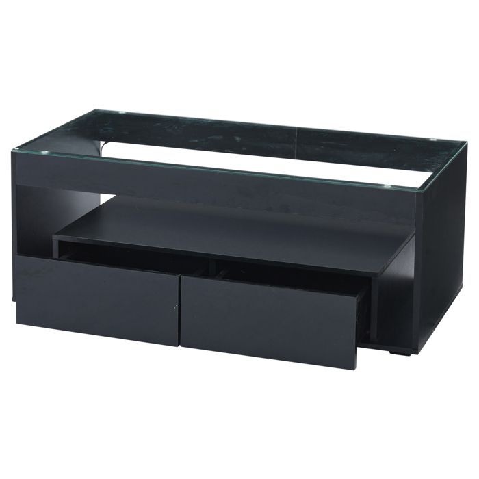 Tavolino moderno con illuminazione a LED a 16 colori, 2 cassetti, finitura laccata lucida, nero