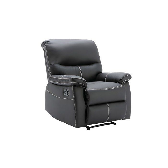 Sofá de 3 plazas y sillón reclinable CANBY en piel sintética negra.