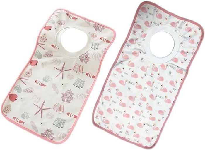 Set of 2 Large Adjustable Baby Bibs, 100% Cotton, Comfortable and Soft, Elasticated T-Shirt Neck, for Children 6 to 48 Months