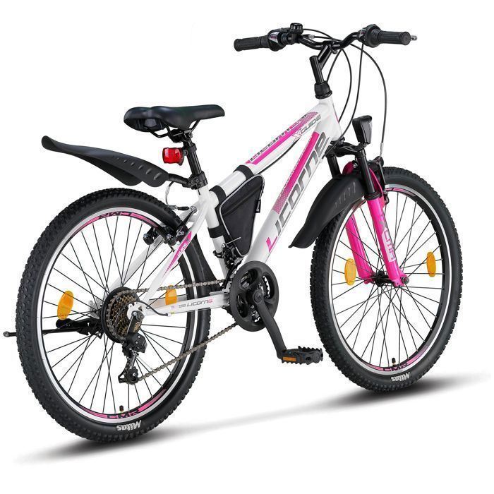 Licorne Bike VTT 24 Pouces Mixte – Vélo Tout-Terrain Confortable et Résistant, (Blanc/Rose 24)