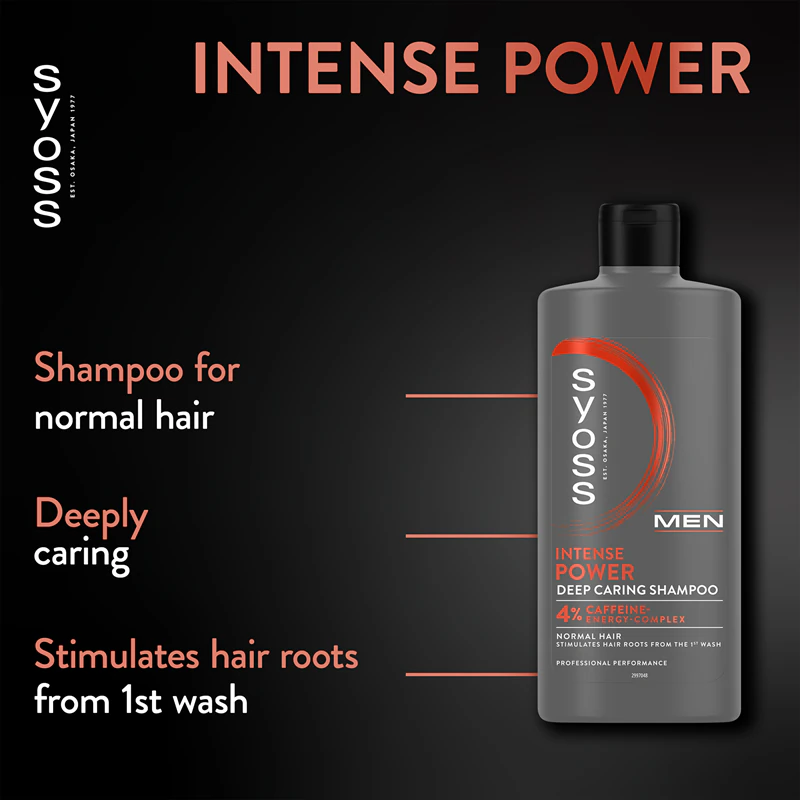 Shampoo fortalecedor Syoss Men Intense Power com cafeína