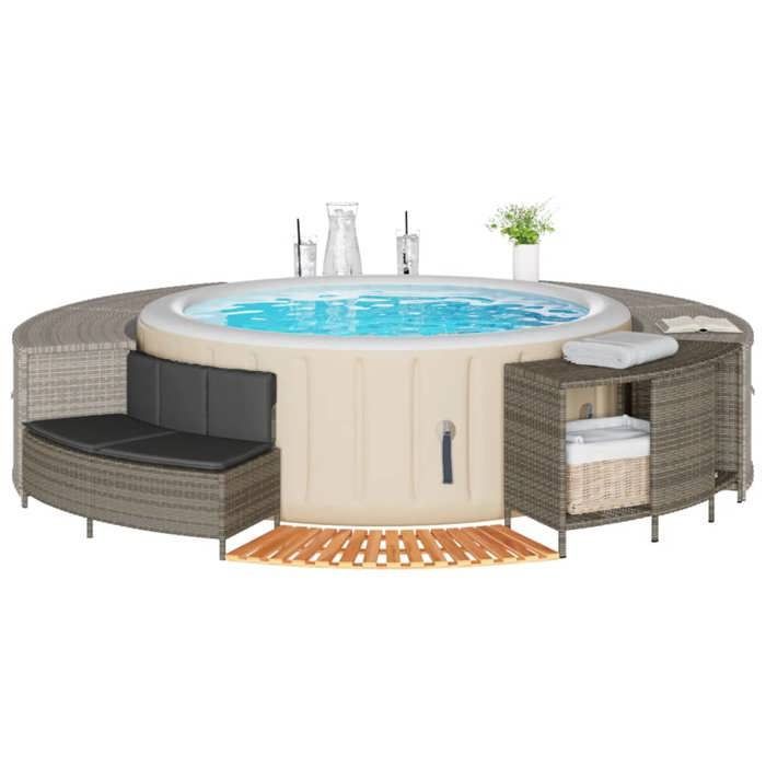 vidaXL Cadre de bain à remous gris résine tressée bois massif d'acacia, enceinte de bain à remous, enceinte de spa, enceinte 365613