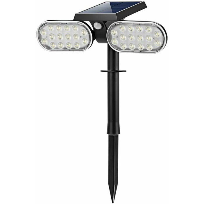 Dual-head solar garden spotlight with 32 LEDs, recessed ground spotlight with light control, IP65 rating, induction lamp