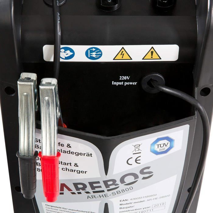 AREBOS Jump Starter-batterilader | 8000 W | Bærbar og med praktisk håndtak | Med timer