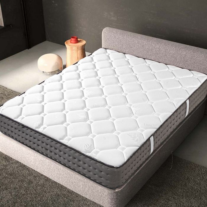 Set materasso CASTO 160x200 cm, schiuma ad alta densità, rigido, lato estivo/invernale, spessore 20 cm + base a doghe grigie, spessore 20 cm